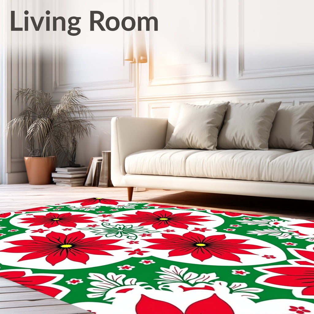 Vibrant Red Floral Medallion With Green Rug