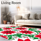 Vibrant Red Floral Medallion With Green Rug