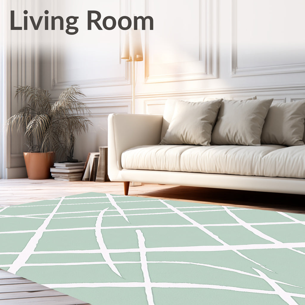 Soft Sage Green Wide Stripe Grid Rug