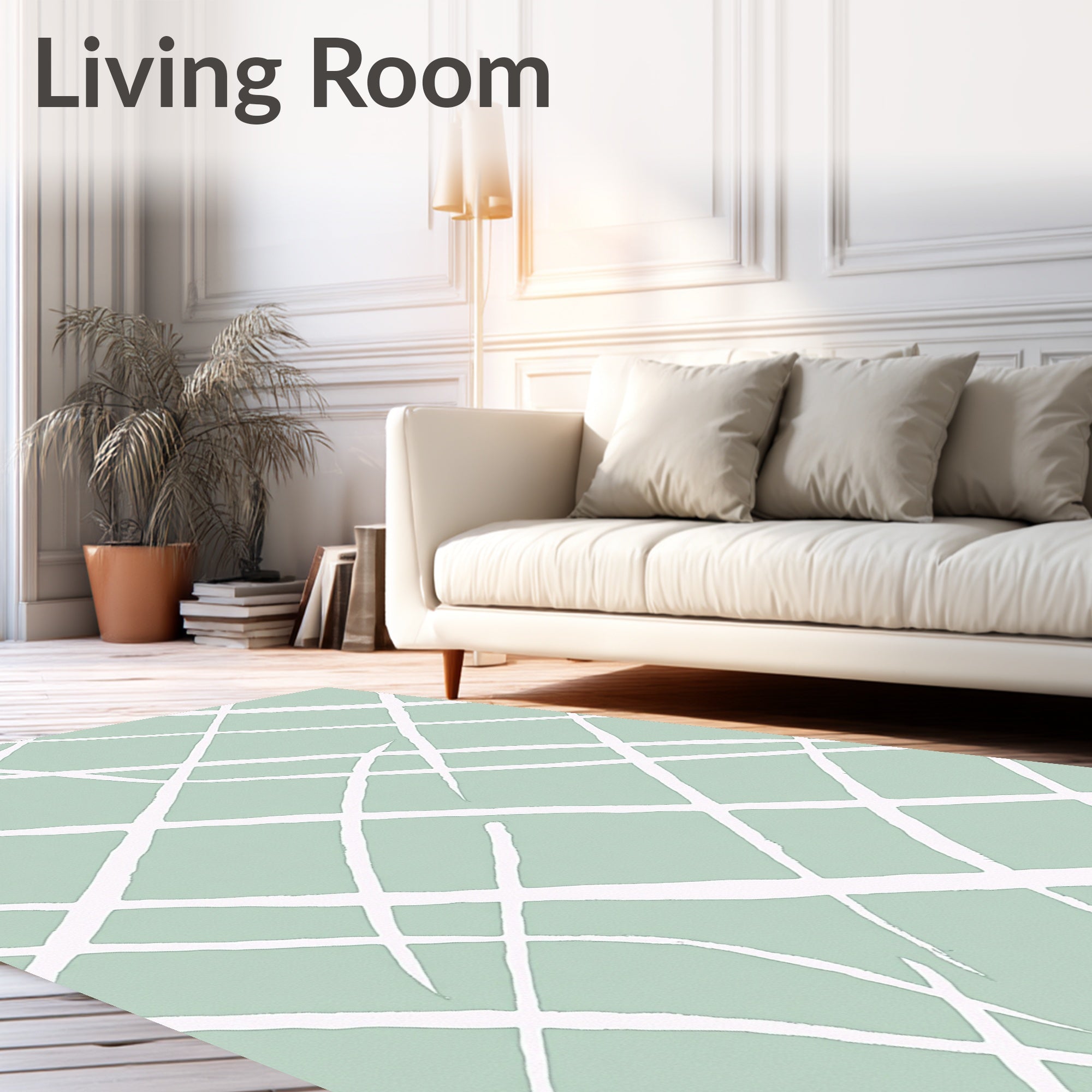Soft Sage Green Wide Stripe Grid Rug