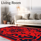 Crimson Floral Scrollwork Medallion Rug