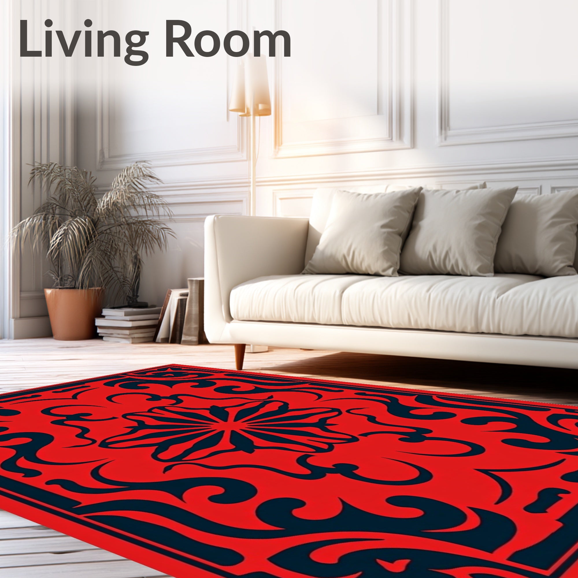 Crimson Floral Scrollwork Medallion Rug