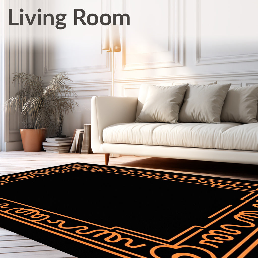 Art Deco Orange Geometric Border Rug