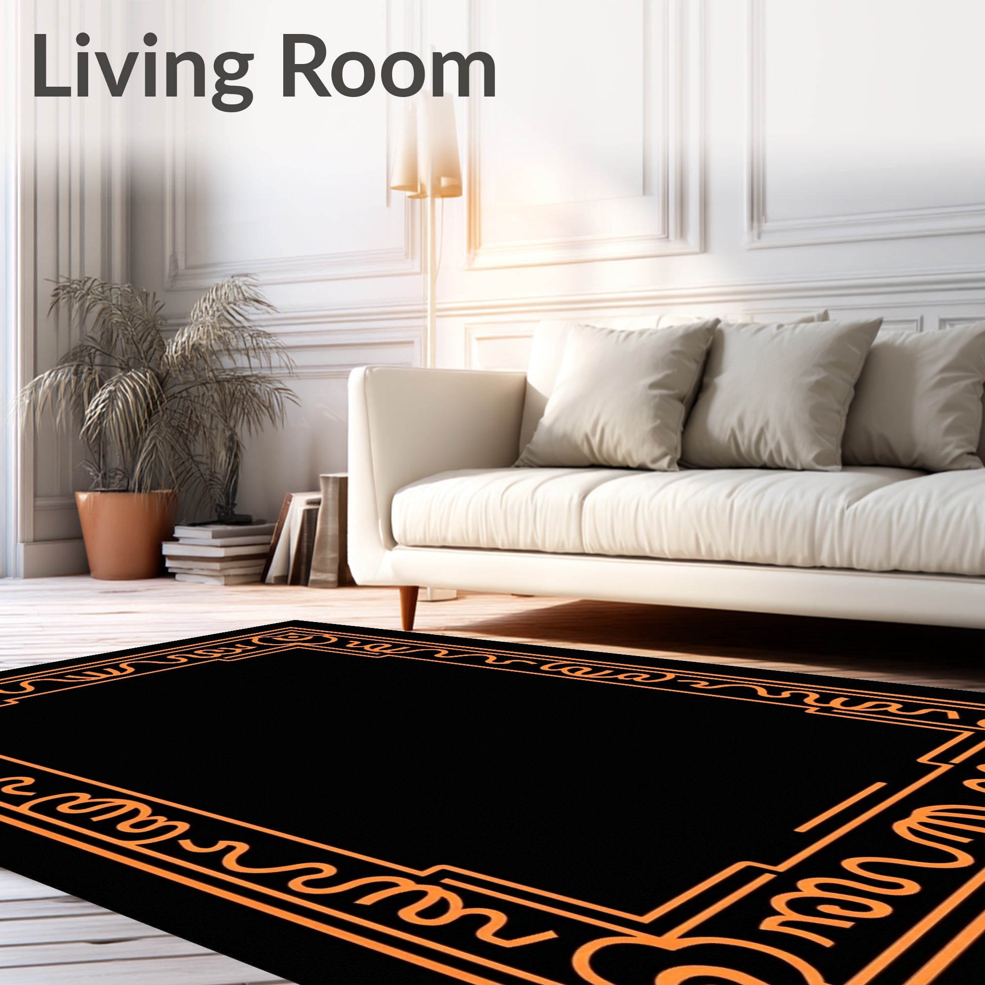 Art Deco Orange Geometric Border Rug