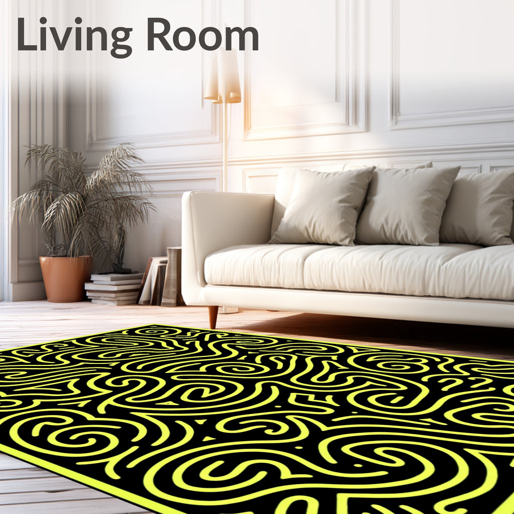 Neon Yellow Abstract Labyrinth Rug