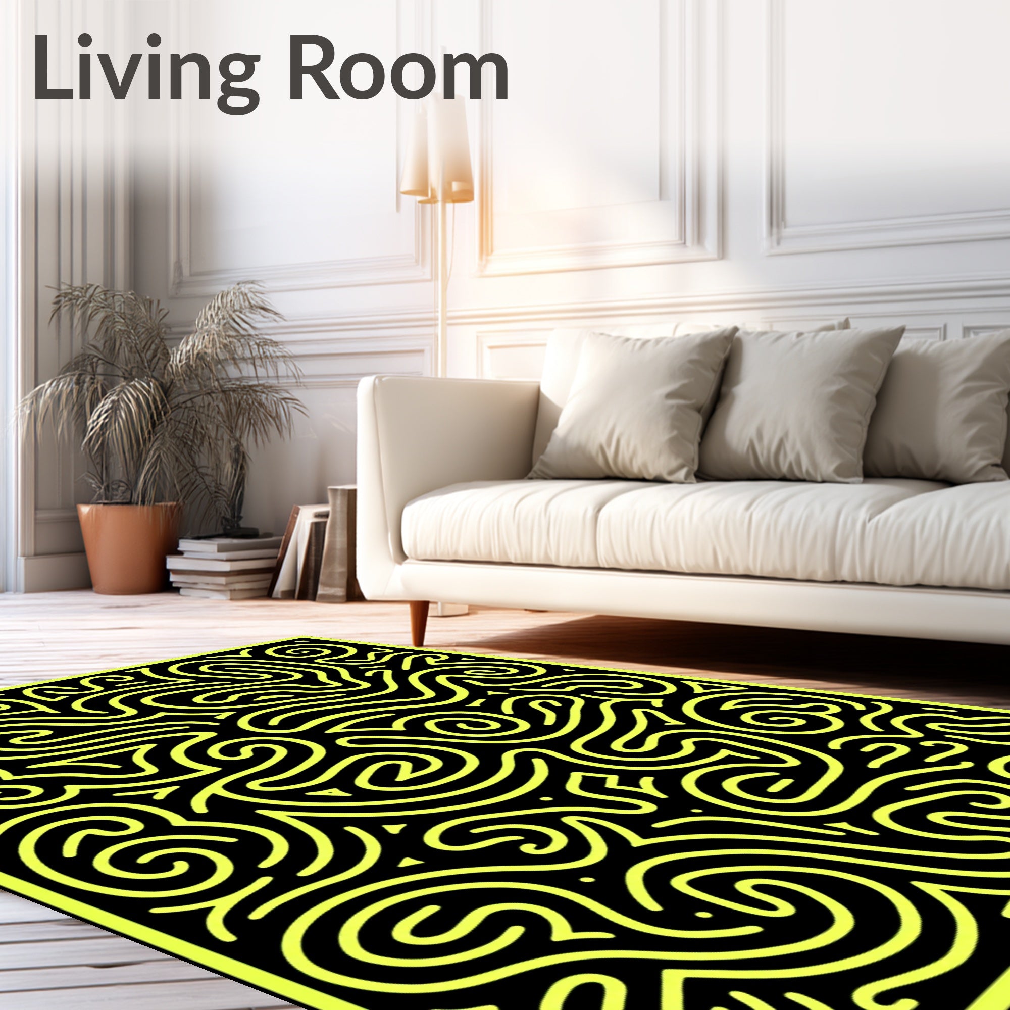 Neon Yellow Abstract Labyrinth Rug
