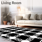 Black White Geometric Checkered Overlay Rug