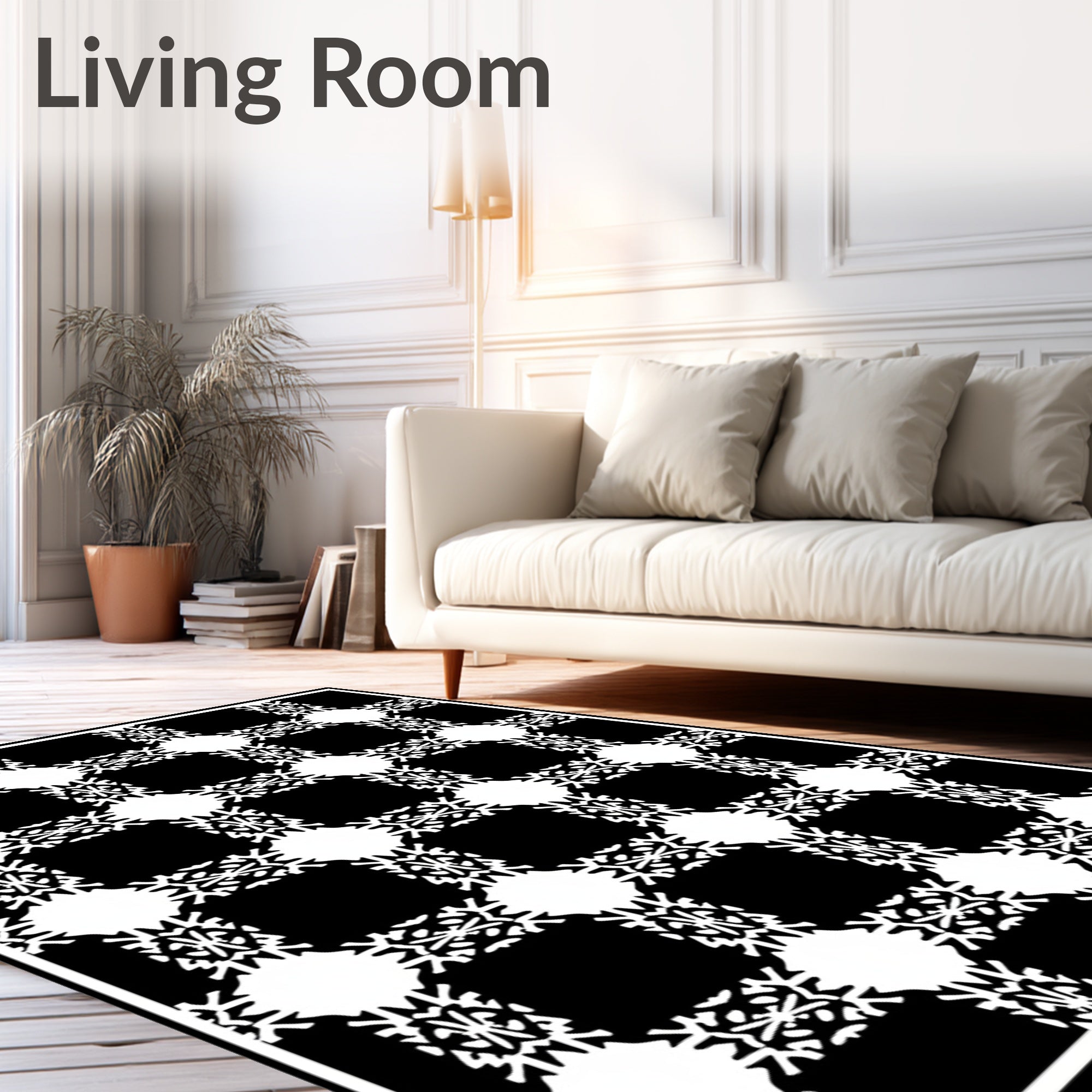 Black White Geometric Checkered Overlay Rug