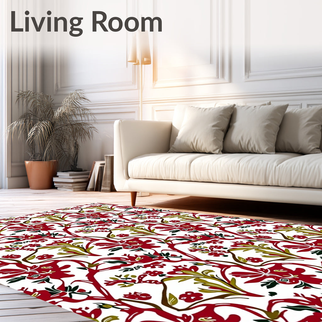 Crimson Scarlet Floral Vine Art Rug