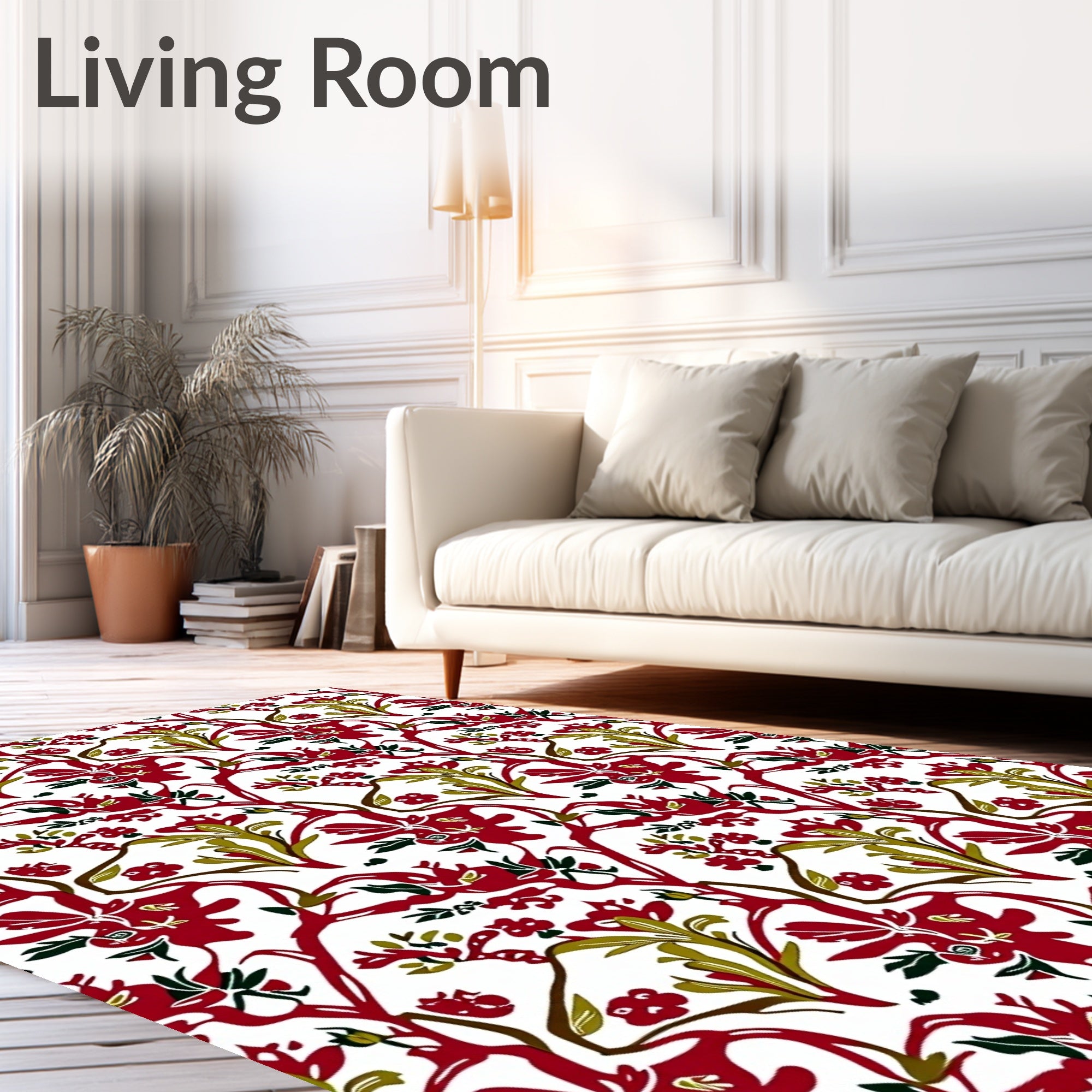 Crimson Scarlet Floral Vine Art Rug