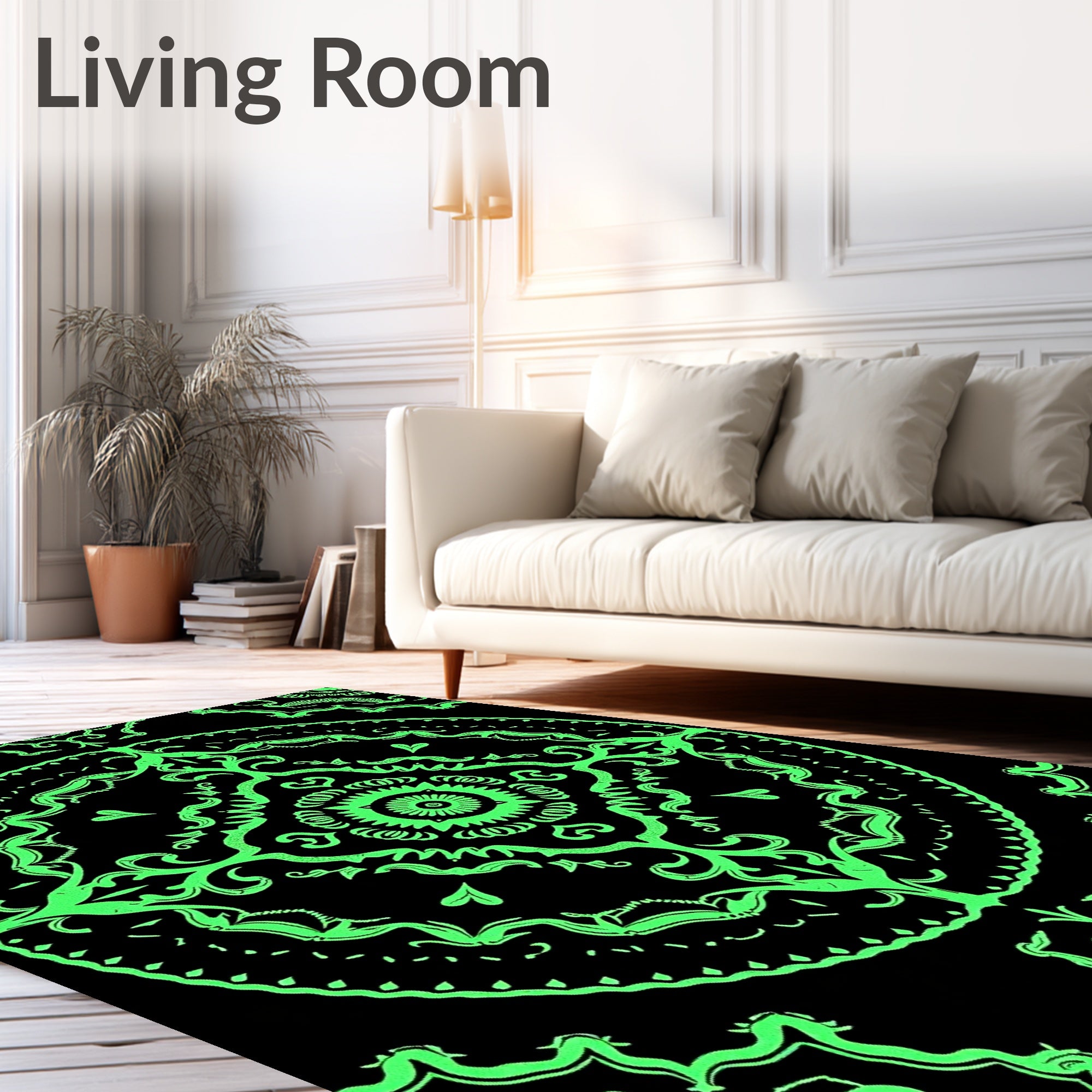 Neon Green Medallion Mandala Art Rug