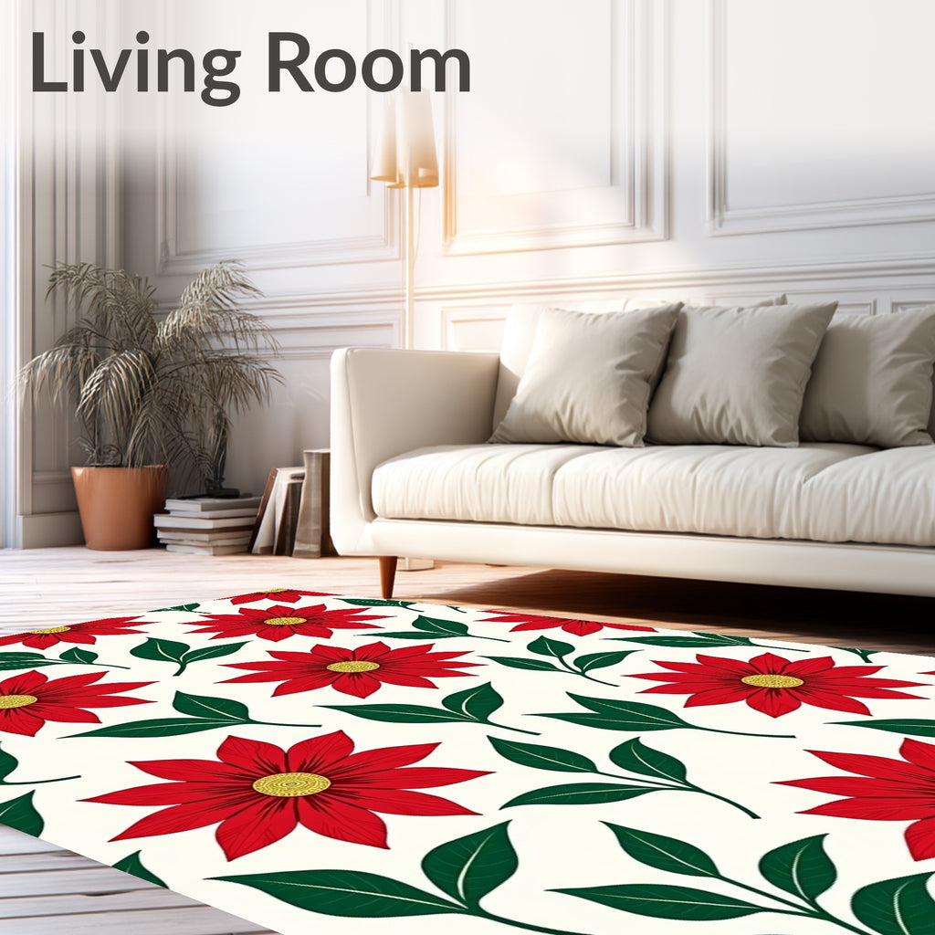 Bold Red Floral Leaf Arrangement Rug
