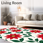 Bold Red Floral Leaf Arrangement Rug