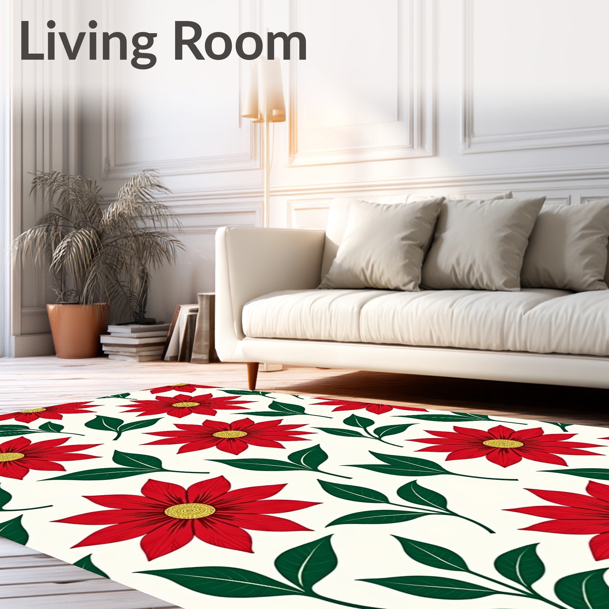 Bold Red Floral Leaf Arrangement Rug