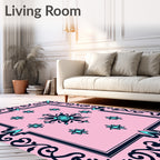 Pink Floral Medallion Arch Scroll Rug