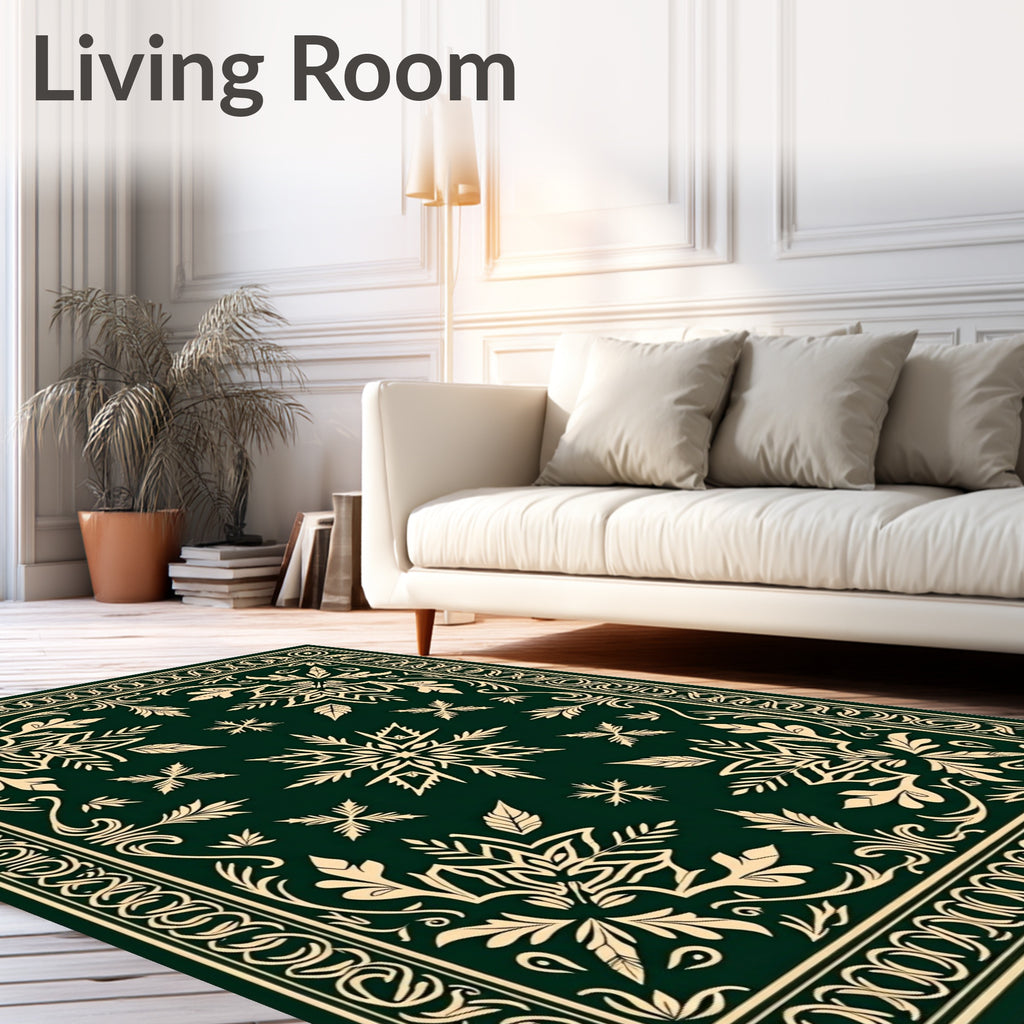 Deep Green Floral Medallion Snowflake Rug