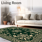 Deep Green Floral Medallion Snowflake Rug
