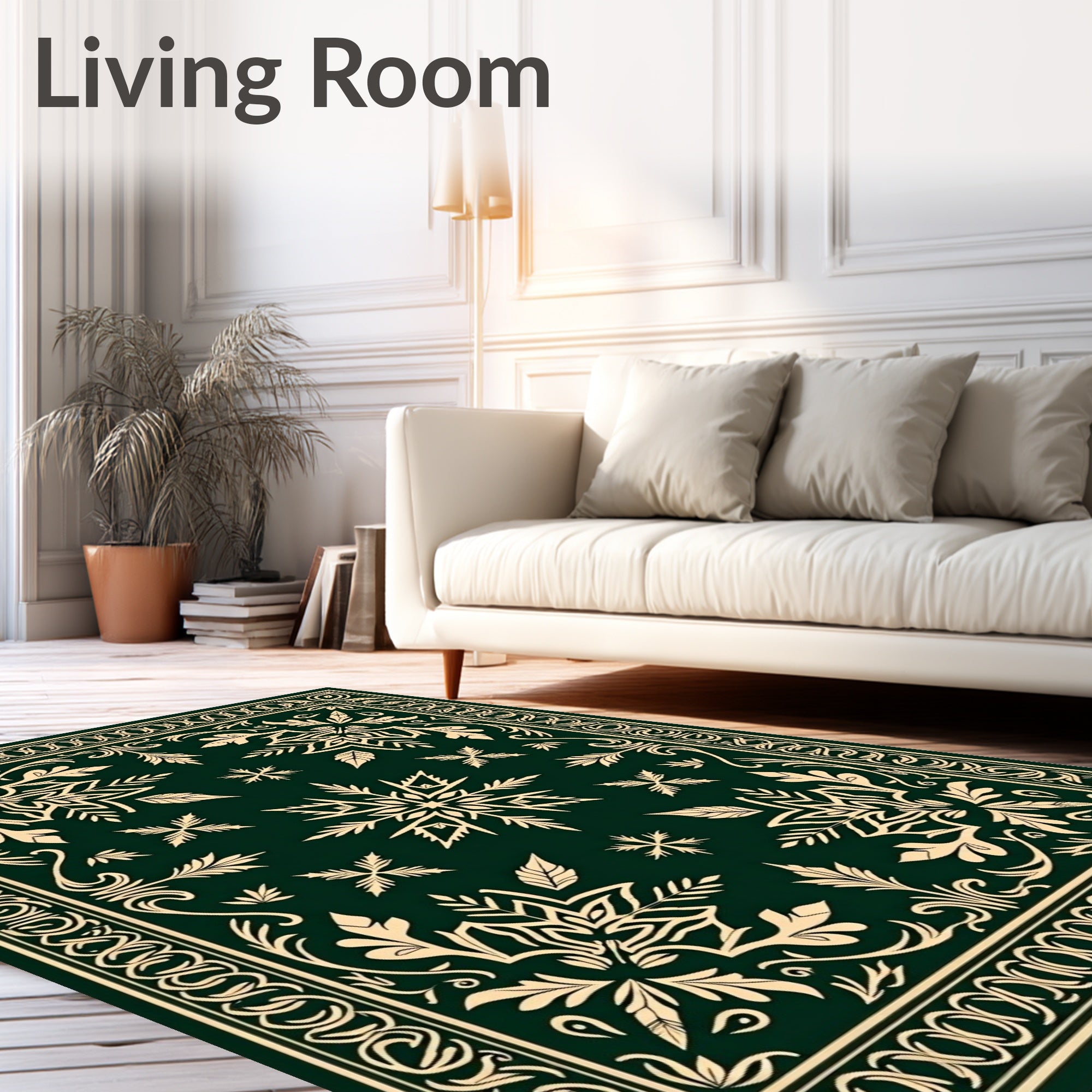 Deep Green Floral Medallion Snowflake Rug
