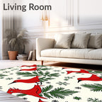 Crimson Birds Evergreen Snowflakes Rug
