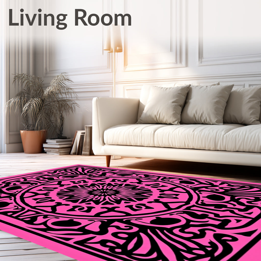 Vibrant Pink Black Mandala Ornament Rug