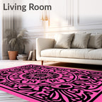 Vibrant Pink Black Mandala Ornament Rug