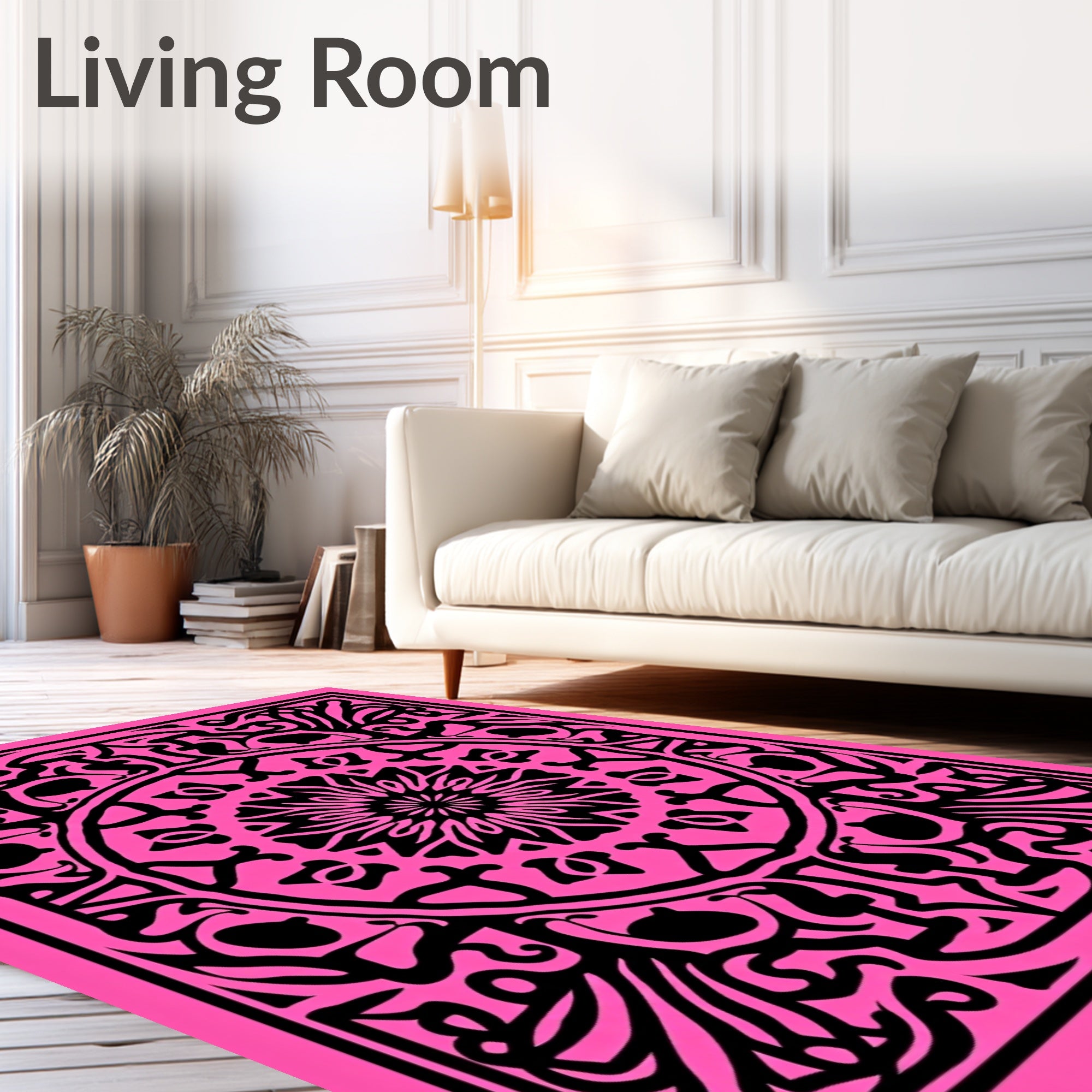 Vibrant Pink Black Mandala Ornament Rug