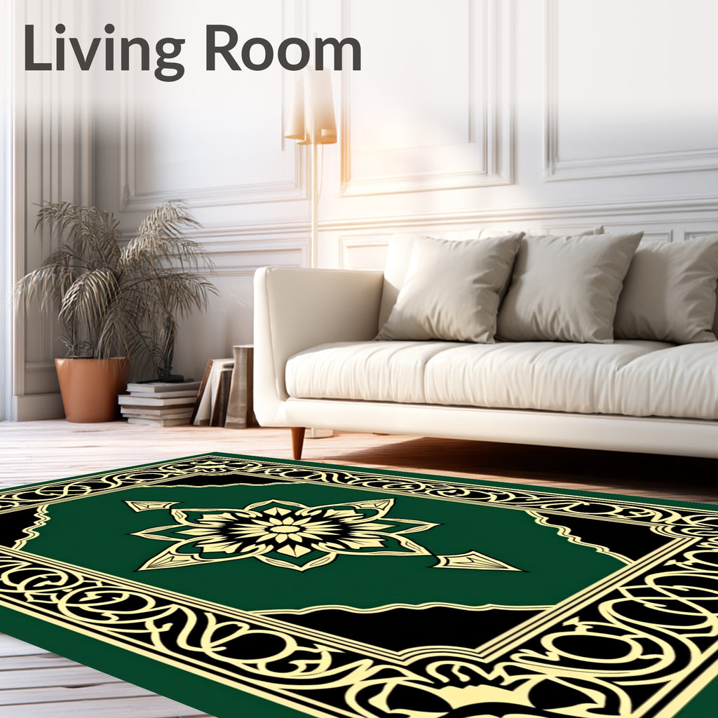 Emerald Green Floral Medallion Frame Rug