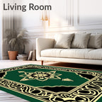 Emerald Green Floral Medallion Frame Rug