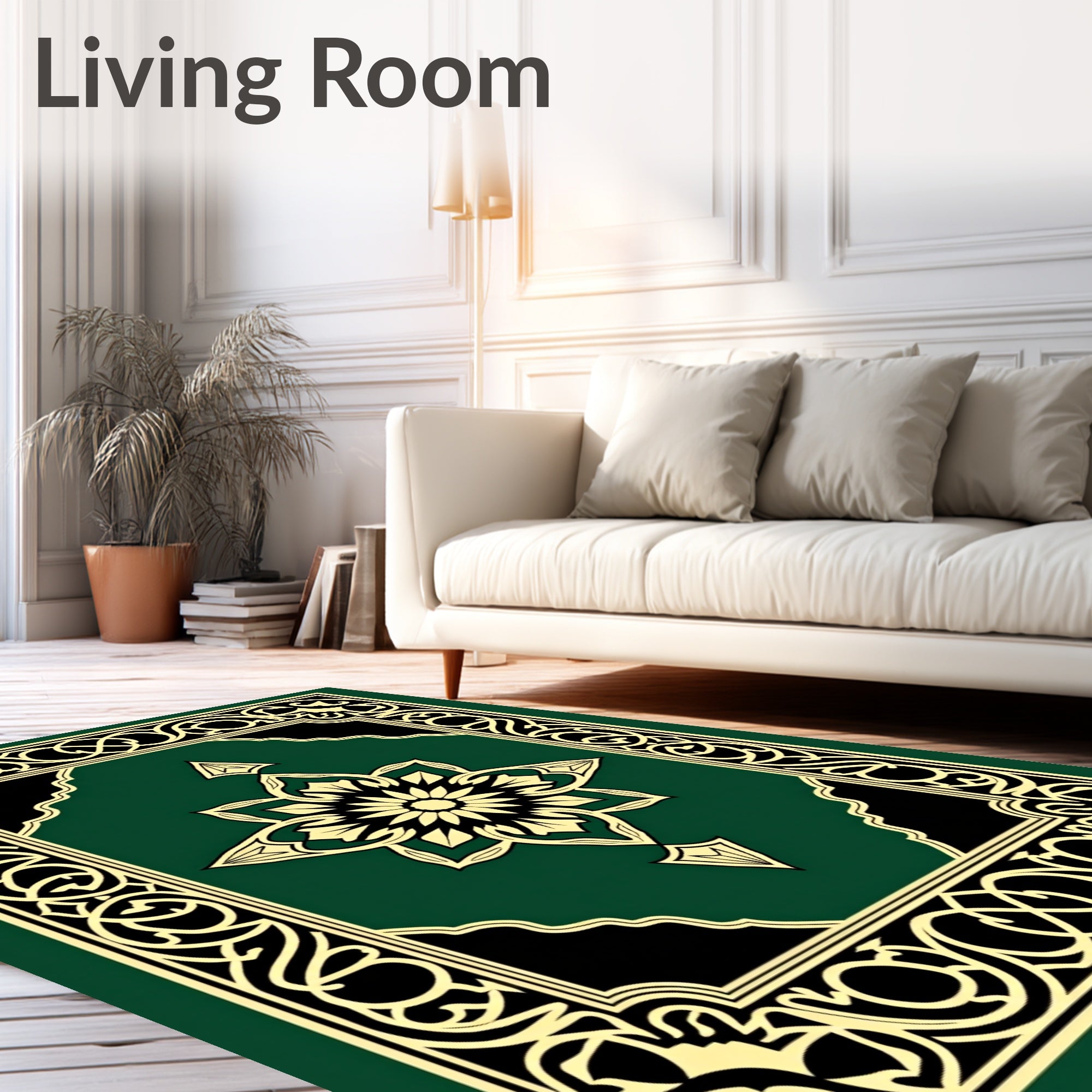 Emerald Green Floral Medallion Frame Rug