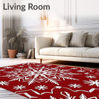 Crimson White Snowflake Cascade Rug