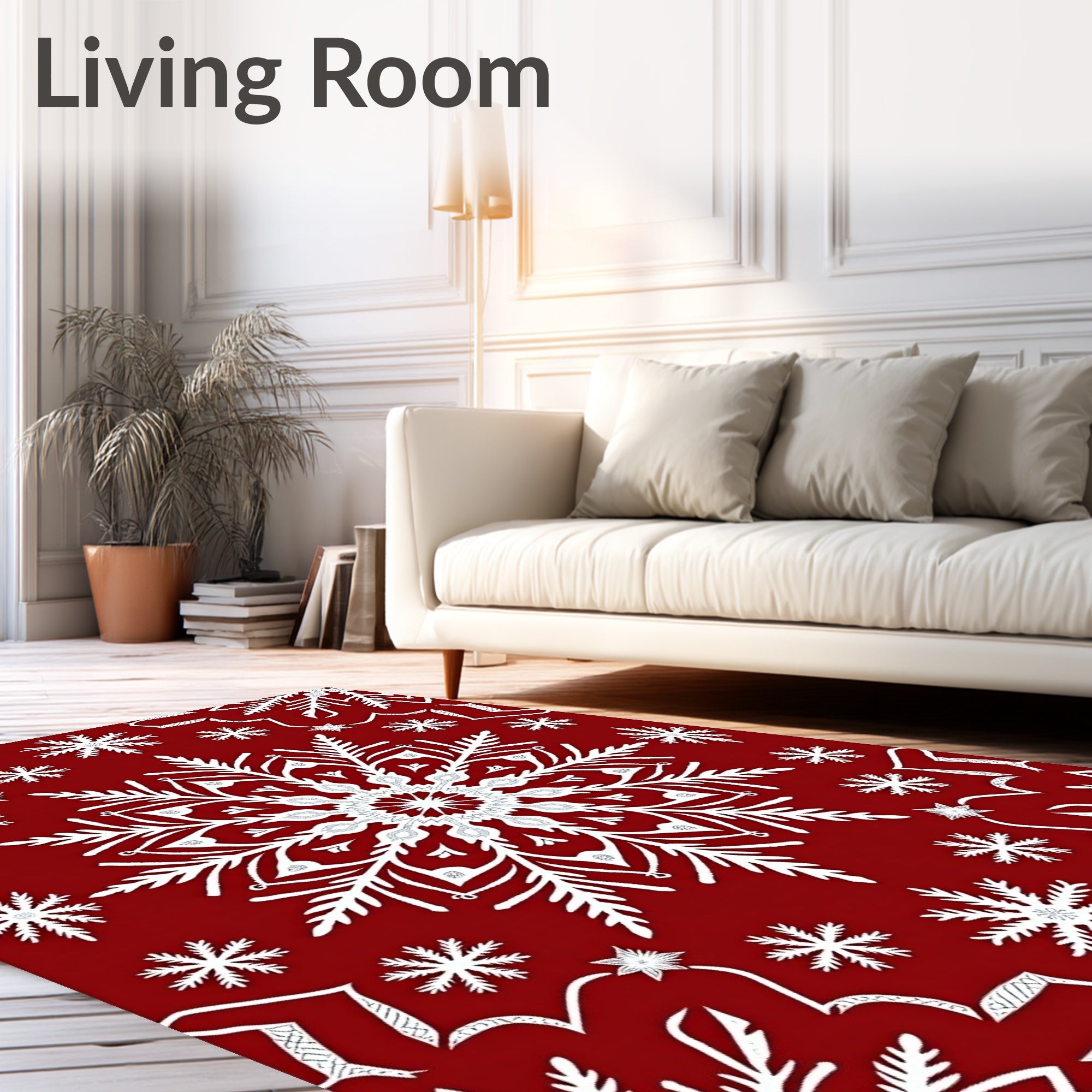 Crimson White Snowflake Cascade Rug