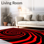 Bold Red Black Swirl Rug
