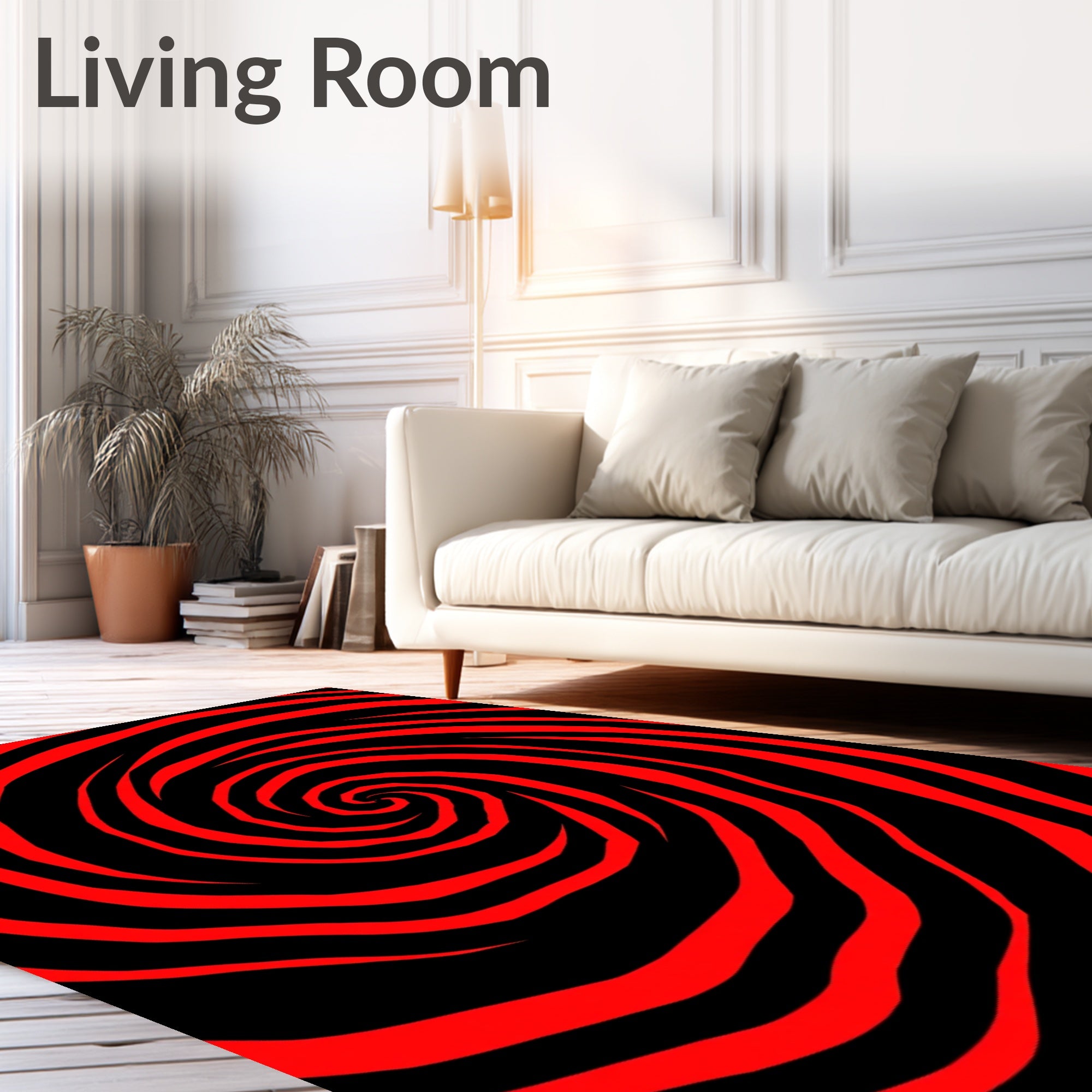 Bold Red Black Swirl Rug