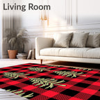 Red Black Buffalo Plaid Pine Tree Rug
