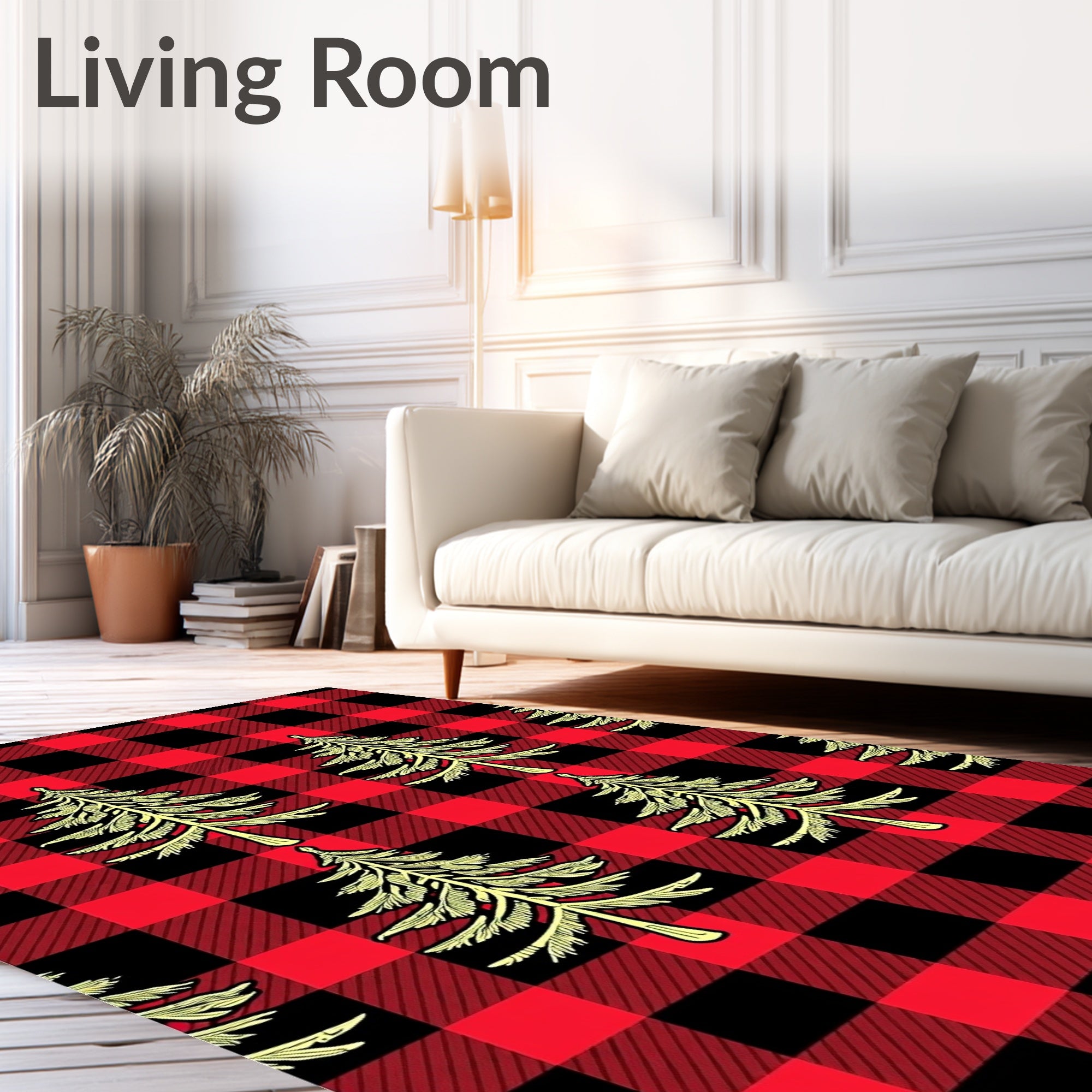 Red Black Buffalo Plaid Pine Tree Rug