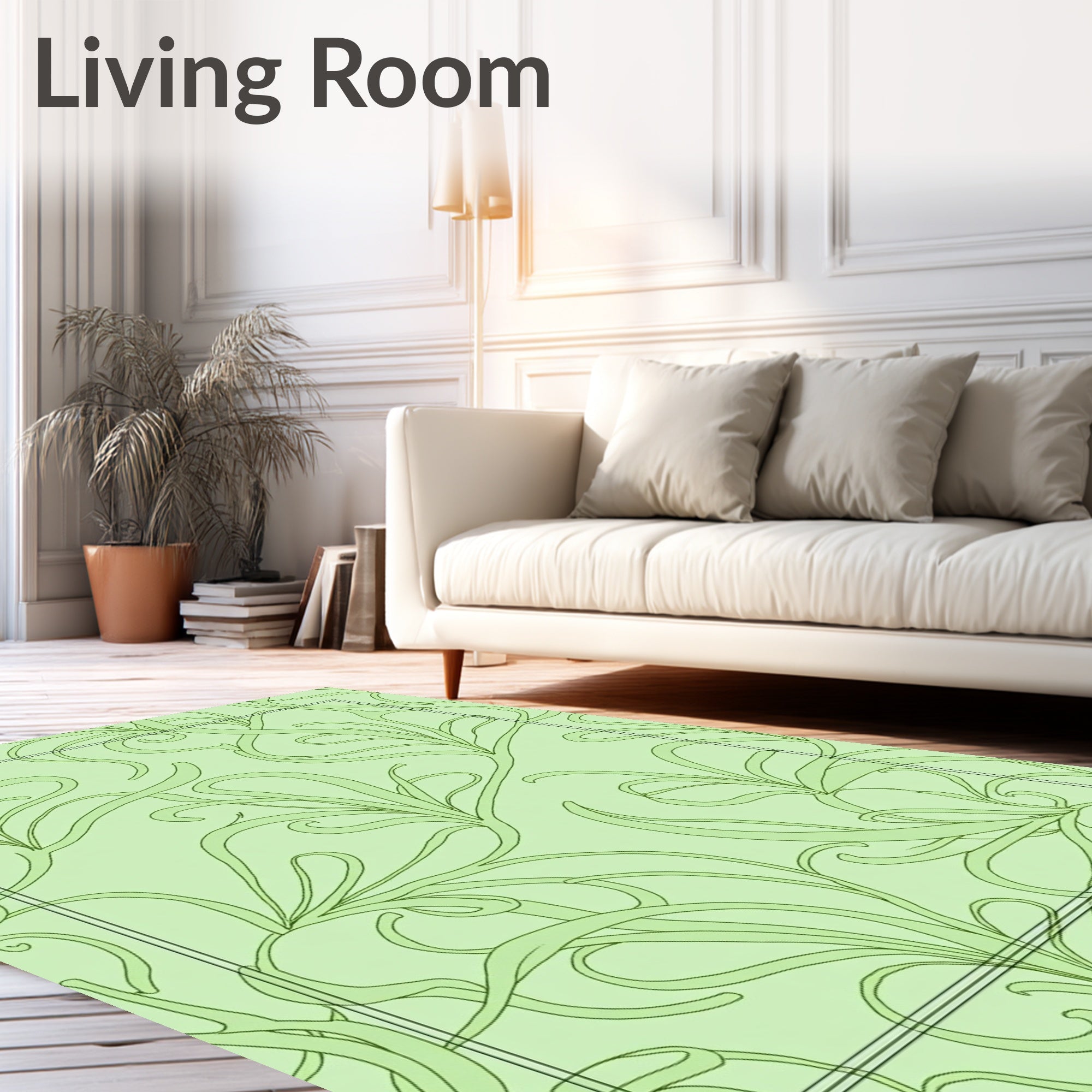Pale Green Floral Swirl Rug