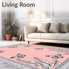 Pink Butterfly Garden Outline Border Rug