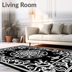 Classic Black White Floral Mandala Rug