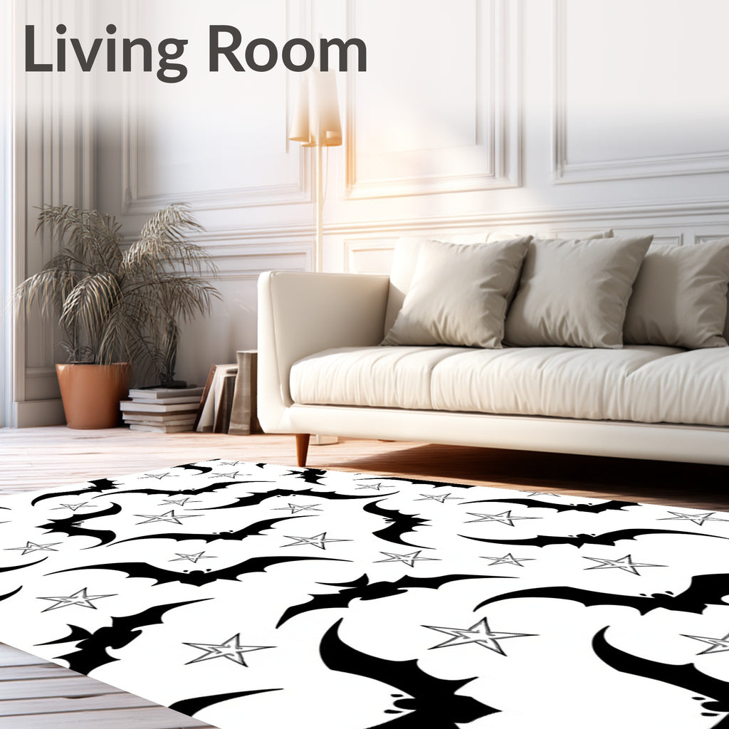 Black Bat Star Night Scene Rug