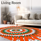 Vibrant Orange Green Sunburst Mandala Rug