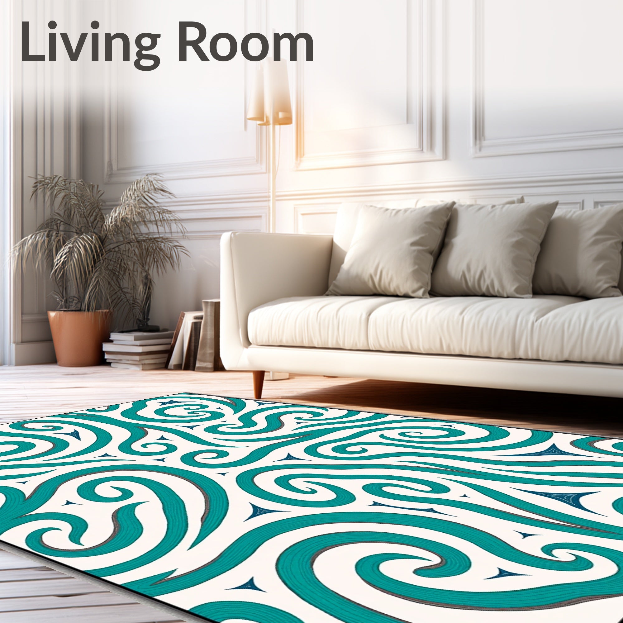 Teal Ocean Swirl Abstract Rug