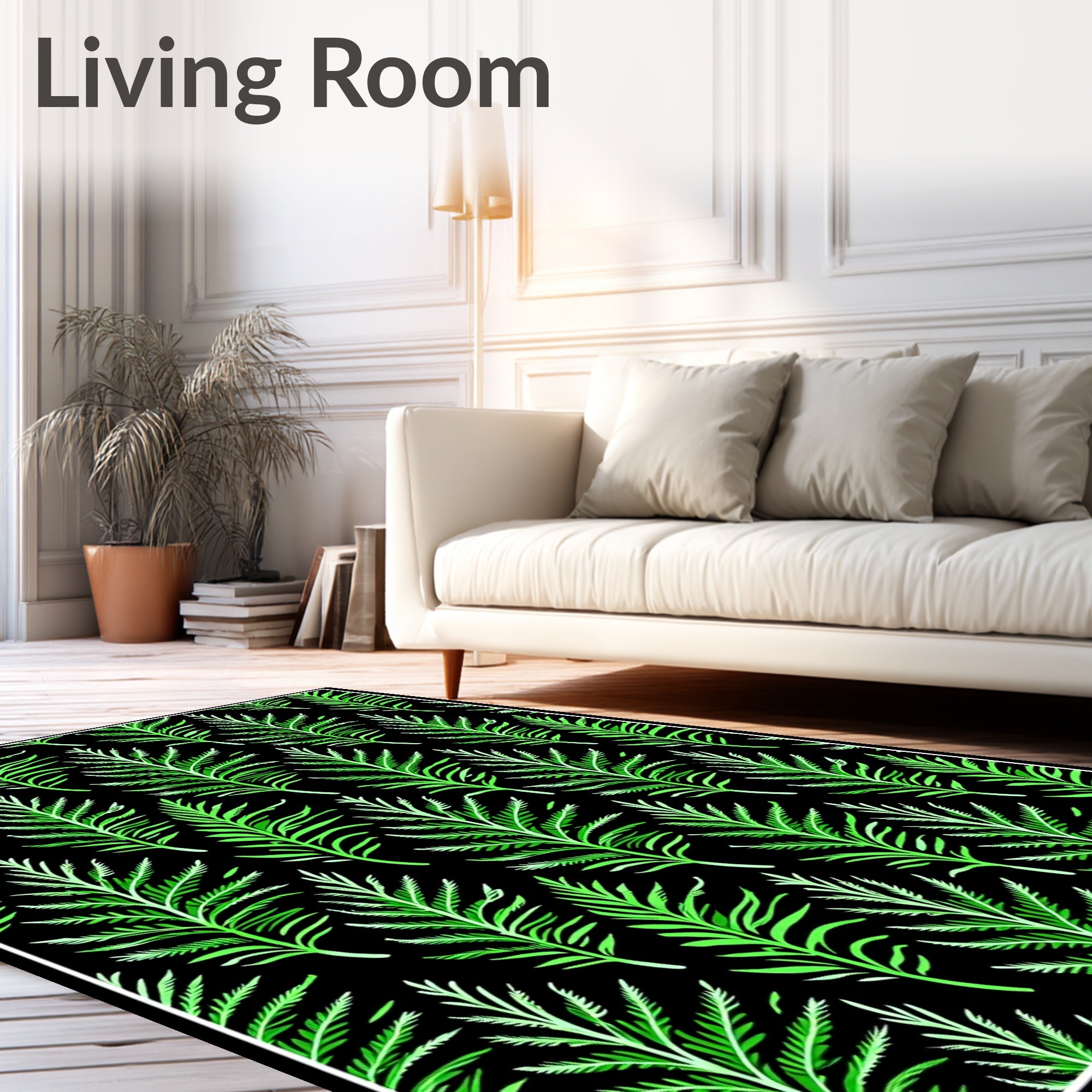 Vibrant Green Frond Botanical Art Rug