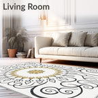 Gold Black Floral Medallion Scroll Rug