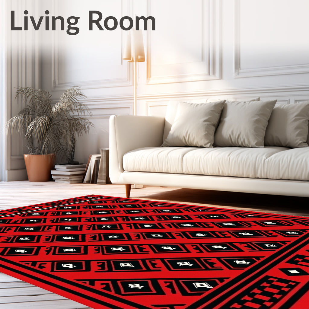 Bold Red Geometric Diamond Inlay Rug