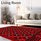 Bold Red Geometric Diamond Inlay Rug