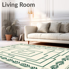 Cream and Emerald Maze Botanical Border Rug