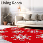 Red White Snowflake Holiday Festive Rug