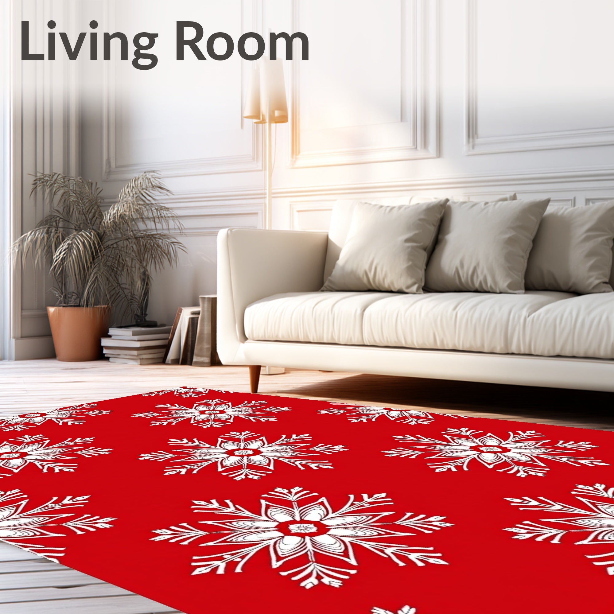 Red White Snowflake Holiday Festive Rug