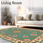 Aqua Pink Floral Medallion Border Rug
