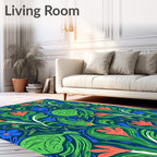 Bold Coral Blue Green Floral Swirls Rug